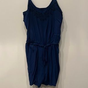 Navy blue with black embroidered detail romper.